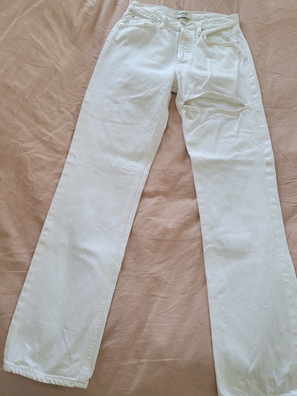 🔥 AGOLDE Lana Mid Rise Straight Jeans White Slice Cutout Slit Denim Sz 24 - Picture 3 of 6